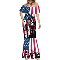 Personalized Dirt Bike Racing Mermaid Dress Shattered American Flag and Race Checkered Patch Graphic in Red White and Blue - Wonder Print Shop