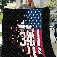 Personalized Dirt Bike Racing Quilt Shattered American Flag and Race Checkered Patch Graphic in Red White and Blue - Wonder Print Shop
