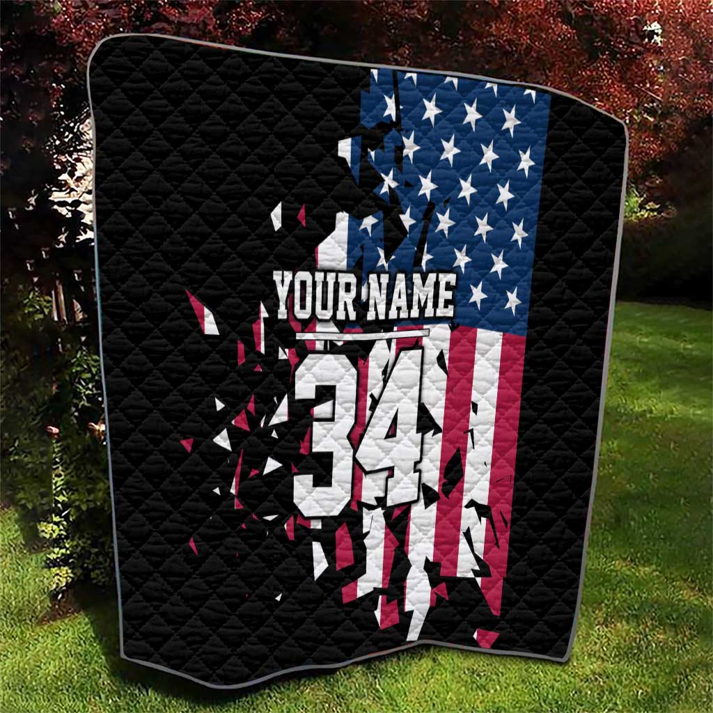 Personalized Dirt Bike Racing Quilt Shattered American Flag and Race Checkered Patch Graphic in Red White and Blue - Wonder Print Shop