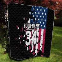 Personalized Dirt Bike Racing Quilt Shattered American Flag and Race Checkered Patch Graphic in Red White and Blue - Wonder Print Shop
