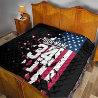 Personalized Dirt Bike Racing Quilt Shattered American Flag and Race Checkered Patch Graphic in Red White and Blue - Wonder Print Shop