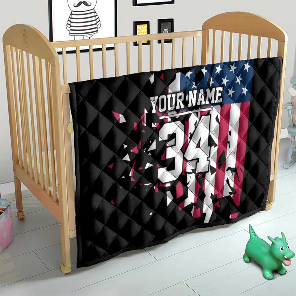 Personalized Dirt Bike Racing Quilt Shattered American Flag and Race Checkered Patch Graphic in Red White and Blue - Wonder Print Shop