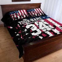 Personalized Dirt Bike Racing Quilt Bed Set Shattered American Flag and Race Checkered Patch Graphic in Red White and Blue - Wonder Print Shop