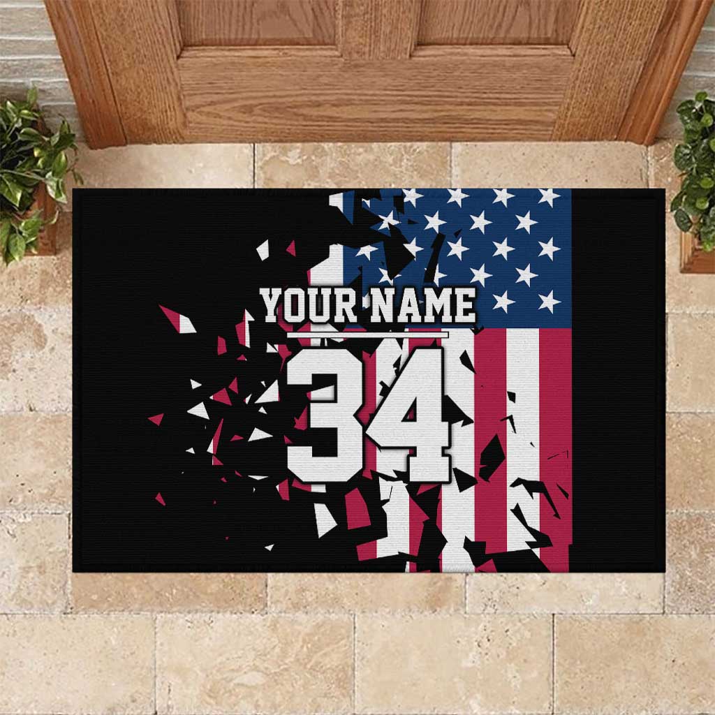 Personalized Dirt Bike Racing Rubber Doormat Shattered American Flag and Race Checkered Patch Graphic in Red White and Blue - Wonder Print Shop