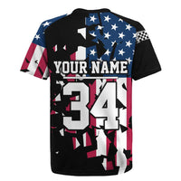 Personalized Dirt Bike Racing Rugby Jersey Shattered American Flag and Race Checkered Patch Graphic in Red White and Blue - Wonder Print Shop