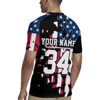 Personalized Dirt Bike Racing Rugby Jersey Shattered American Flag and Race Checkered Patch Graphic in Red White and Blue - Wonder Print Shop