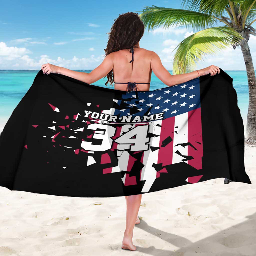 Personalized Dirt Bike Racing Sarong Shattered American Flag and Race Checkered Patch Graphic in Red White and Blue - Wonder Print Shop