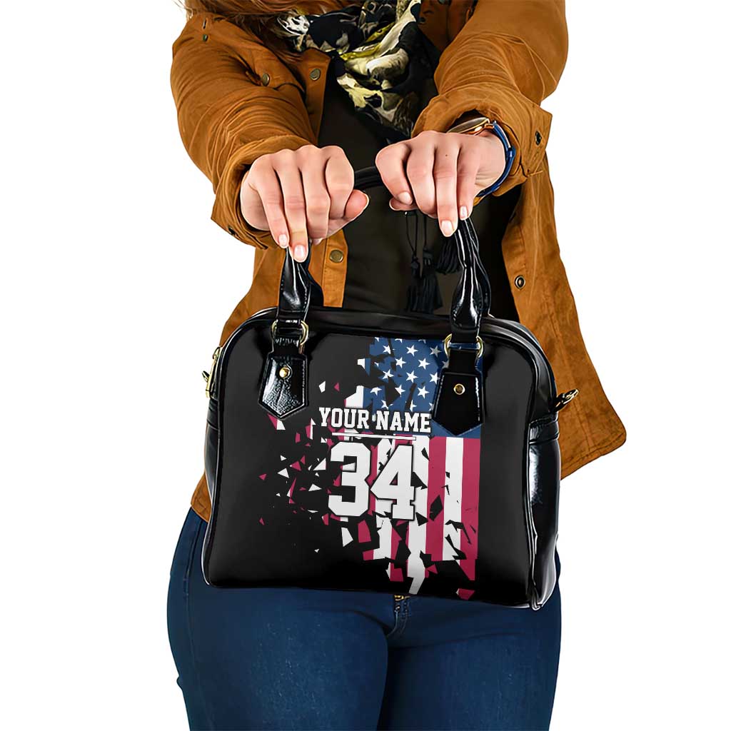 Personalized Dirt Bike Racing Shoulder Handbag Shattered American Flag and Race Checkered Patch Graphic in Red White and Blue - Wonder Print Shop