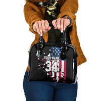Personalized Dirt Bike Racing Shoulder Handbag Shattered American Flag and Race Checkered Patch Graphic in Red White and Blue - Wonder Print Shop