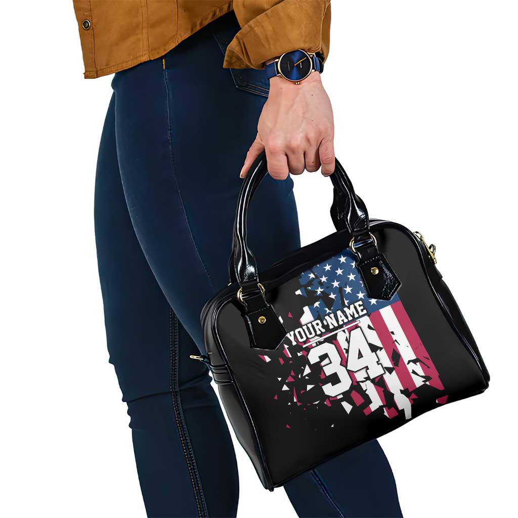 Personalized Dirt Bike Racing Shoulder Handbag Shattered American Flag and Race Checkered Patch Graphic in Red White and Blue - Wonder Print Shop