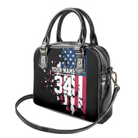 Personalized Dirt Bike Racing Shoulder Handbag Shattered American Flag and Race Checkered Patch Graphic in Red White and Blue - Wonder Print Shop