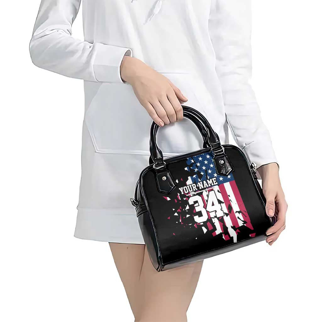 Personalized Dirt Bike Racing Shoulder Handbag Shattered American Flag and Race Checkered Patch Graphic in Red White and Blue - Wonder Print Shop