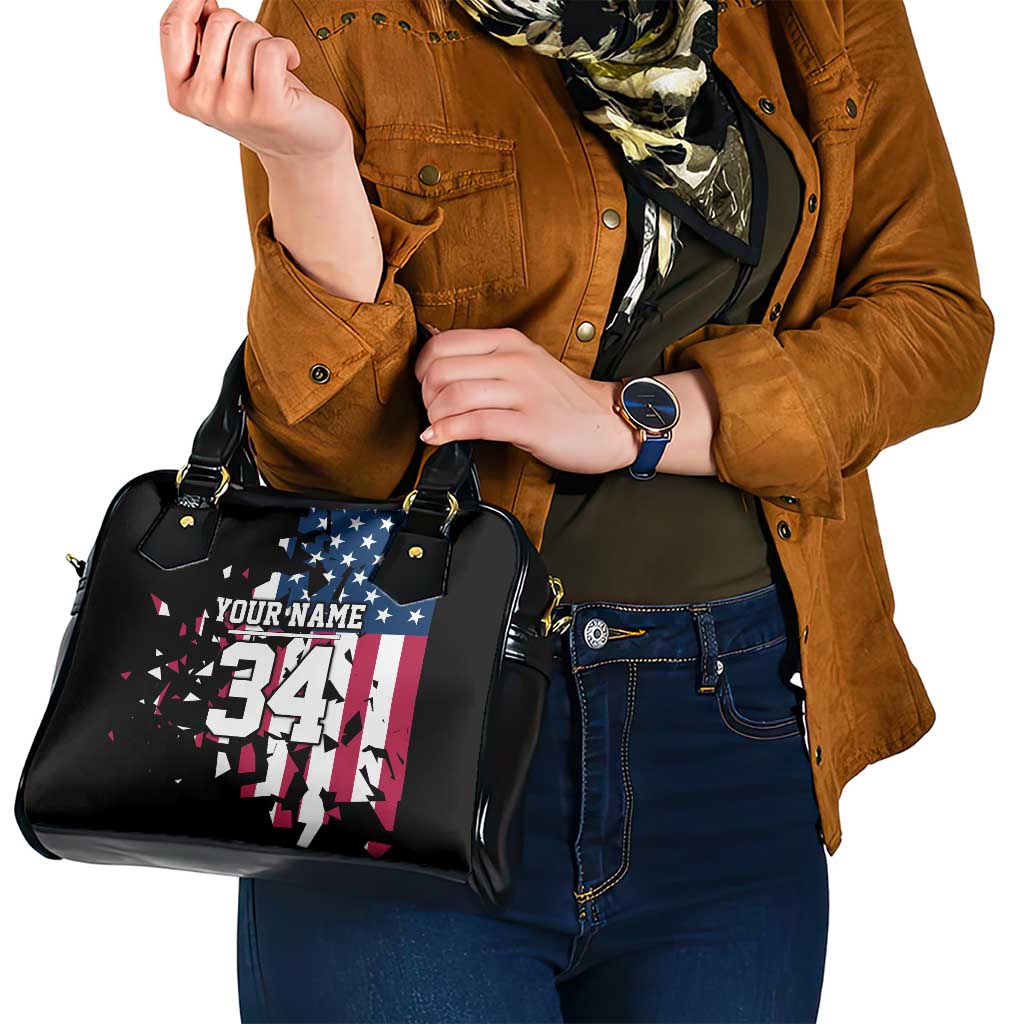 Personalized Dirt Bike Racing Shoulder Handbag Shattered American Flag and Race Checkered Patch Graphic in Red White and Blue - Wonder Print Shop