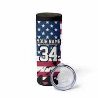 Personalized Dirt Bike Racing Skinny Tumbler Shattered American Flag and Race Checkered Patch Graphic in Red White and Blue - Wonder Print Shop