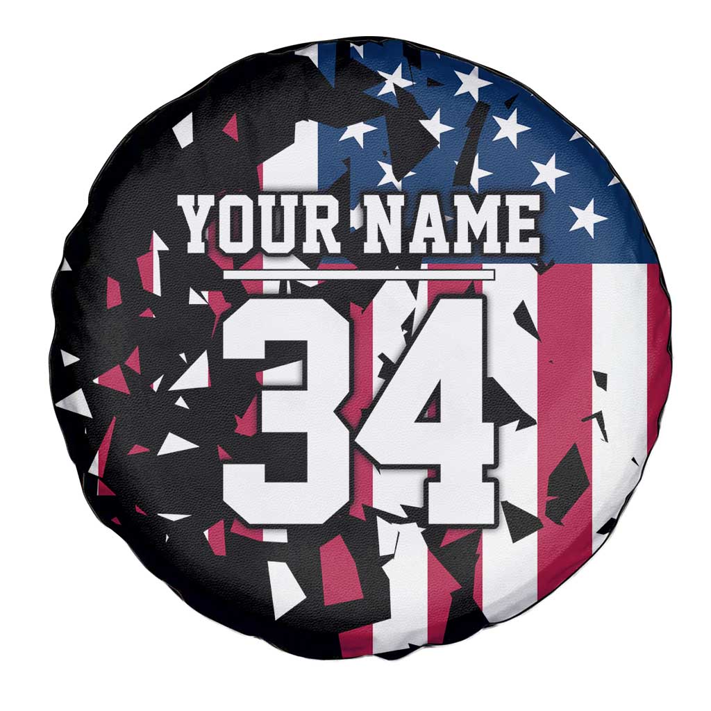 Personalized Dirt Bike Racing Spare Tire Cover Shattered American Flag and Race Checkered Patch Graphic in Red White and Blue - Wonder Print Shop
