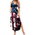Personalized Dirt Bike Racing Summer Maxi Dress Shattered American Flag and Race Checkered Patch Graphic in Red White and Blue - Wonder Print Shop
