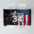 Personalized Dirt Bike Racing Tablecloth Shattered American Flag and Race Checkered Patch Graphic in Red White and Blue - Wonder Print Shop