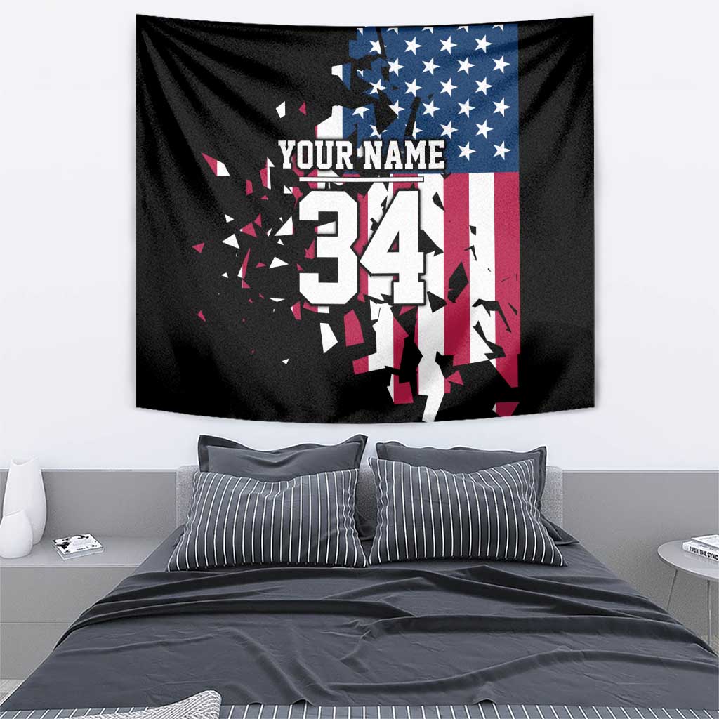 Personalized Dirt Bike Racing Tapestry Shattered American Flag and Race Checkered Patch Graphic in Red White and Blue - Wonder Print Shop