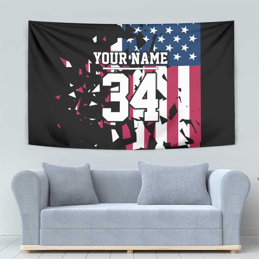 Personalized Dirt Bike Racing Tapestry Shattered American Flag and Race Checkered Patch Graphic in Red White and Blue - Wonder Print Shop