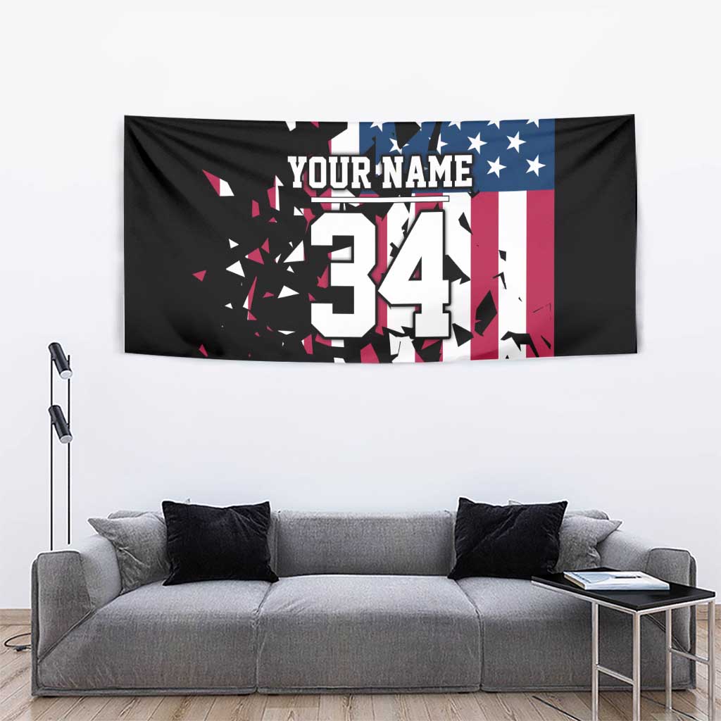 Personalized Dirt Bike Racing Tapestry Shattered American Flag and Race Checkered Patch Graphic in Red White and Blue - Wonder Print Shop