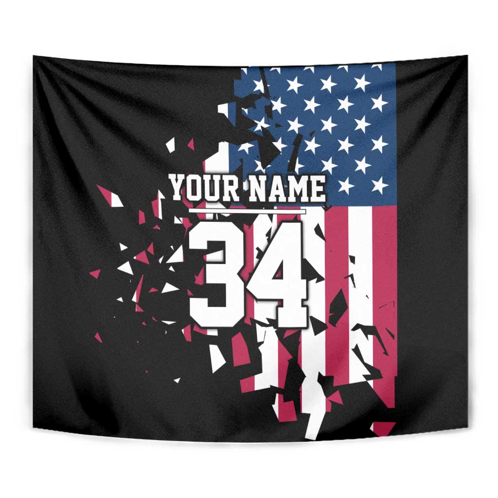 Personalized Dirt Bike Racing Tapestry Shattered American Flag and Race Checkered Patch Graphic in Red White and Blue - Wonder Print Shop