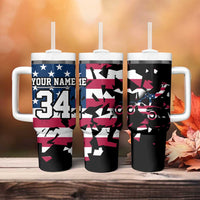 Personalized Dirt Bike Racing Tumbler With Handle Shattered American Flag and Race Checkered Patch Graphic in Red White and Blue - Wonder Print Shop