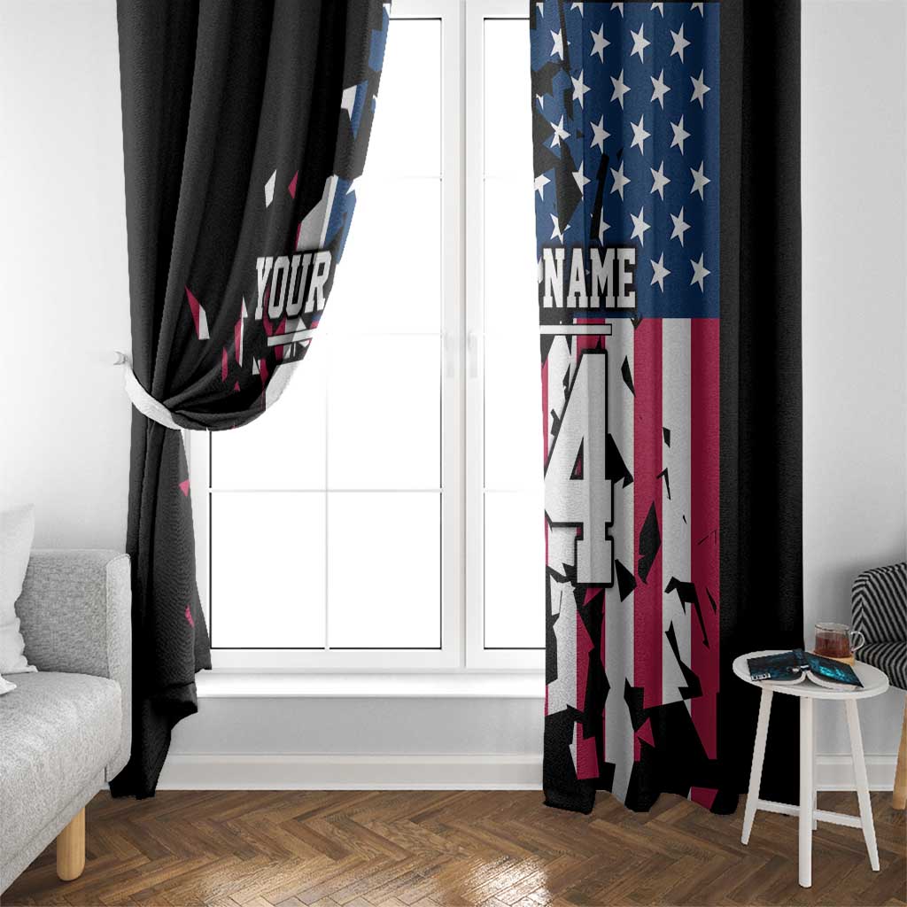 Personalized Dirt Bike Racing Window Curtain Shattered American Flag and Race Checkered Patch Graphic in Red White and Blue - Wonder Print Shop
