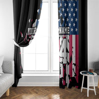 Personalized Dirt Bike Racing Window Curtain Shattered American Flag and Race Checkered Patch Graphic in Red White and Blue - Wonder Print Shop