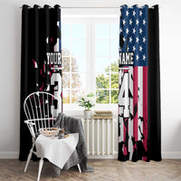 Personalized Dirt Bike Racing Window Curtain Shattered American Flag and Race Checkered Patch Graphic in Red White and Blue - Wonder Print Shop