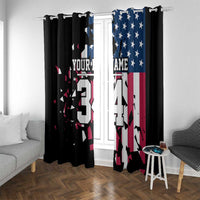 Personalized Dirt Bike Racing Window Curtain Shattered American Flag and Race Checkered Patch Graphic in Red White and Blue - Wonder Print Shop