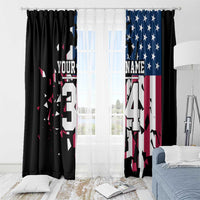 Personalized Dirt Bike Racing Window Curtain Shattered American Flag and Race Checkered Patch Graphic in Red White and Blue - Wonder Print Shop