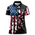 Personalized Dirt Bike Racing Women Polo Shirt Shattered American Flag and Race Checkered Patch Graphic in Red White and Blue - Wonder Print Shop