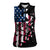 Personalized Dirt Bike Racing Women Sleeveless Polo Shirt Shattered American Flag and Race Checkered Patch Graphic in Red White and Blue - Wonder Print Shop