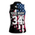 Personalized Dirt Bike Racing Women Sleeveless Polo Shirt Shattered American Flag and Race Checkered Patch Graphic in Red White and Blue - Wonder Print Shop