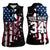 Personalized Dirt Bike Racing Women Sleeveless Polo Shirt Shattered American Flag and Race Checkered Patch Graphic in Red White and Blue - Wonder Print Shop