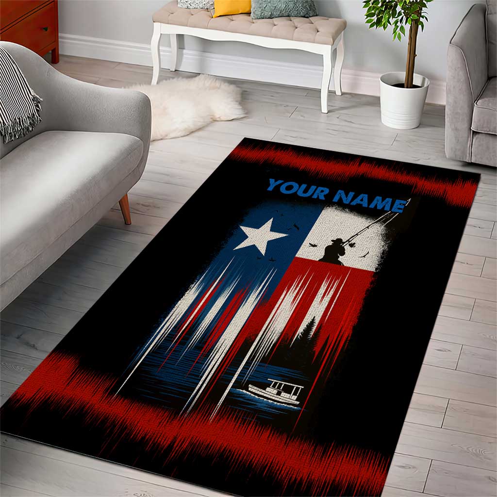 Texas Flag Fishing Area Rug with Silhouette Fisherman and Rustic Lake Scene in Red White Blue - Wonder Print Shop