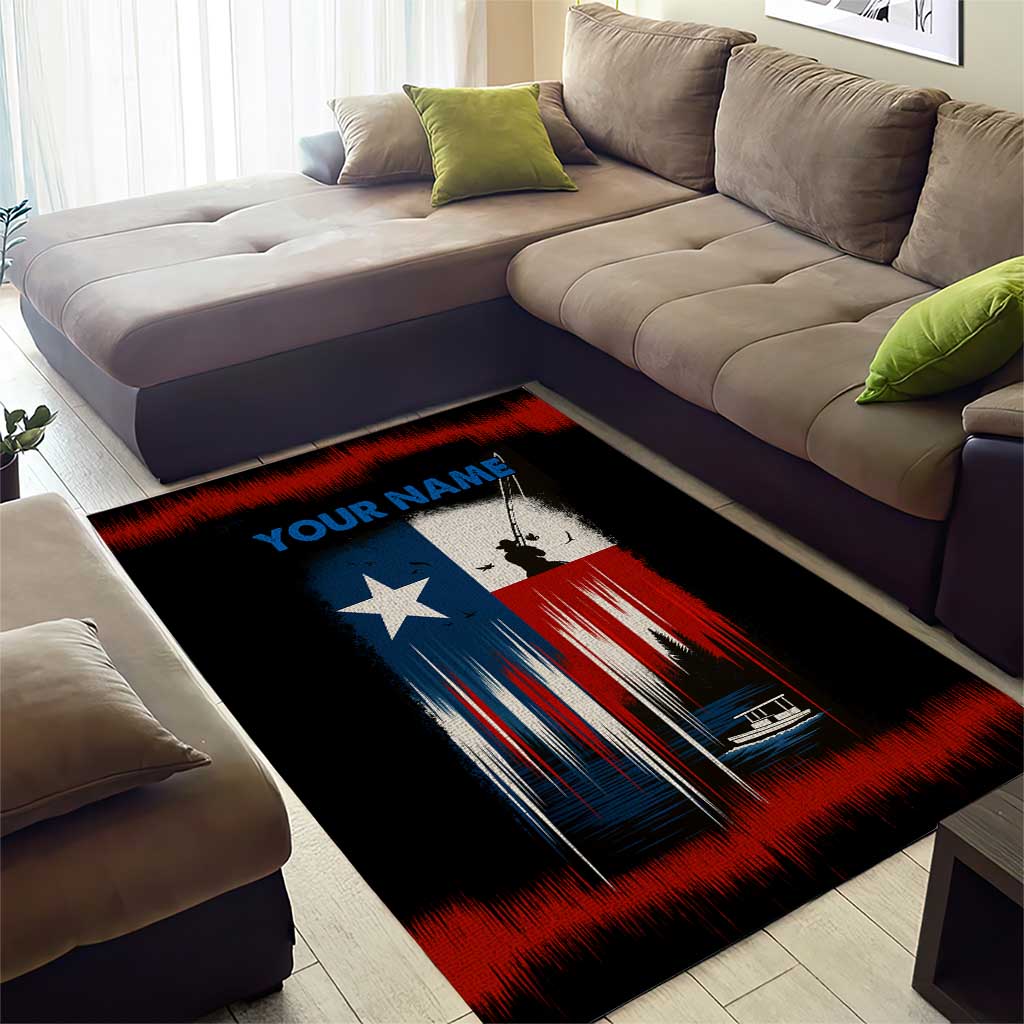 Texas Flag Fishing Area Rug with Silhouette Fisherman and Rustic Lake Scene in Red White Blue - Wonder Print Shop