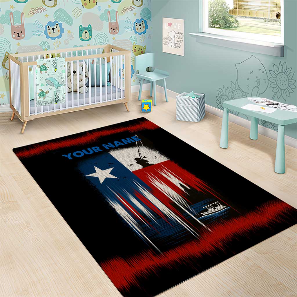Texas Flag Fishing Area Rug with Silhouette Fisherman and Rustic Lake Scene in Red White Blue - Wonder Print Shop
