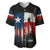 Texas Flag Fishing Baseball Jersey with Silhouette Fisherman and Rustic Lake Scene in Red White Blue - Wonder Print Shop