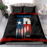 Texas Flag Fishing Bedding Set with Silhouette Fisherman and Rustic Lake Scene in Red White Blue - Wonder Print Shop