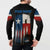 Texas Flag Fishing Button Sweatshirt with Silhouette Fisherman and Rustic Lake Scene in Red White Blue - Wonder Print Shop