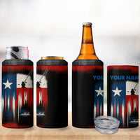 Texas Flag Fishing 4 in 1 Can Cooler Tumbler with Silhouette Fisherman and Rustic Lake Scene in Red White Blue - Wonder Print Shop