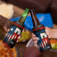 Texas Flag Fishing 4 in 1 Can Cooler Tumbler with Silhouette Fisherman and Rustic Lake Scene in Red White Blue - Wonder Print Shop