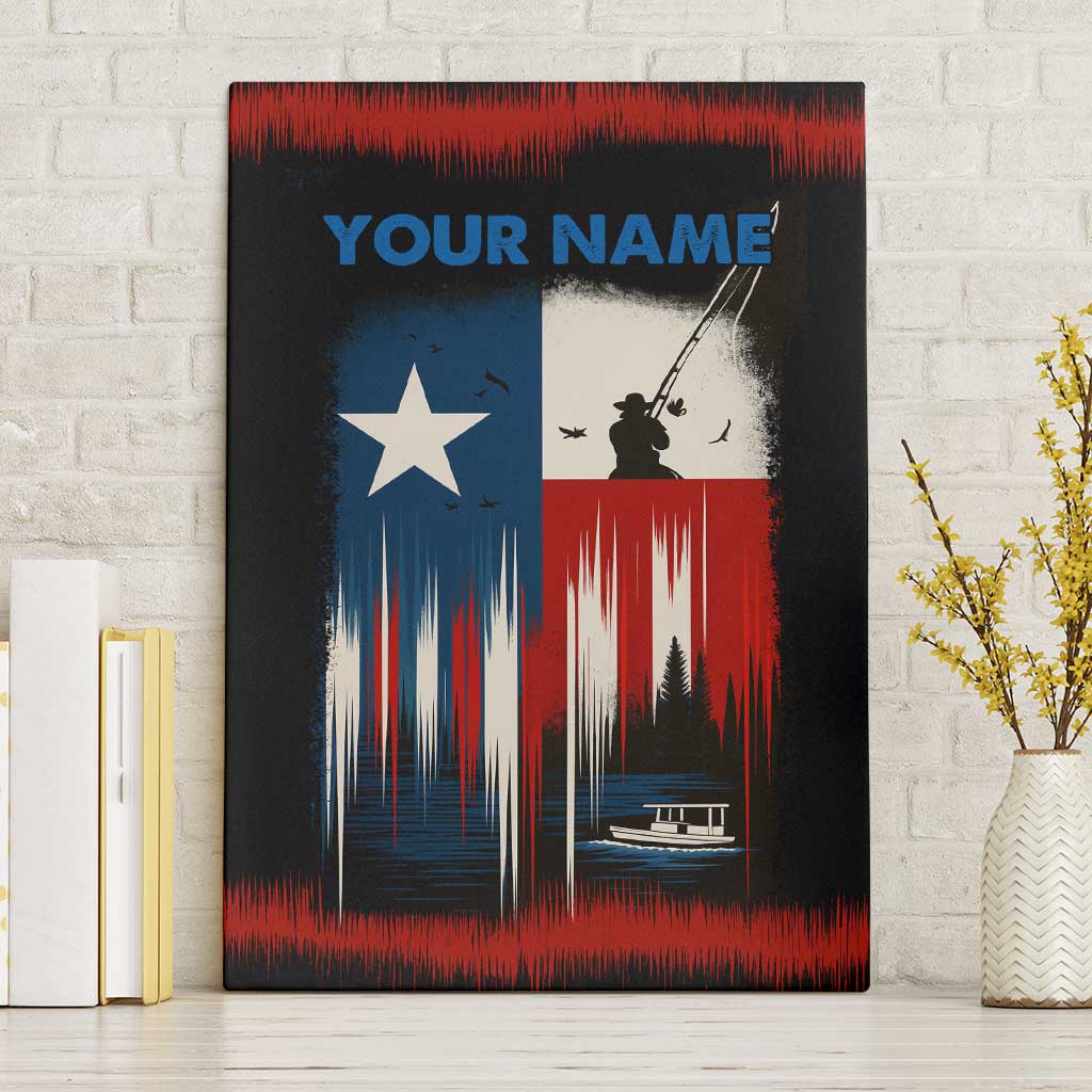 Texas Flag Fishing Canvas Wall Art with Silhouette Fisherman and Rustic Lake Scene in Red White Blue - Wonder Print Shop