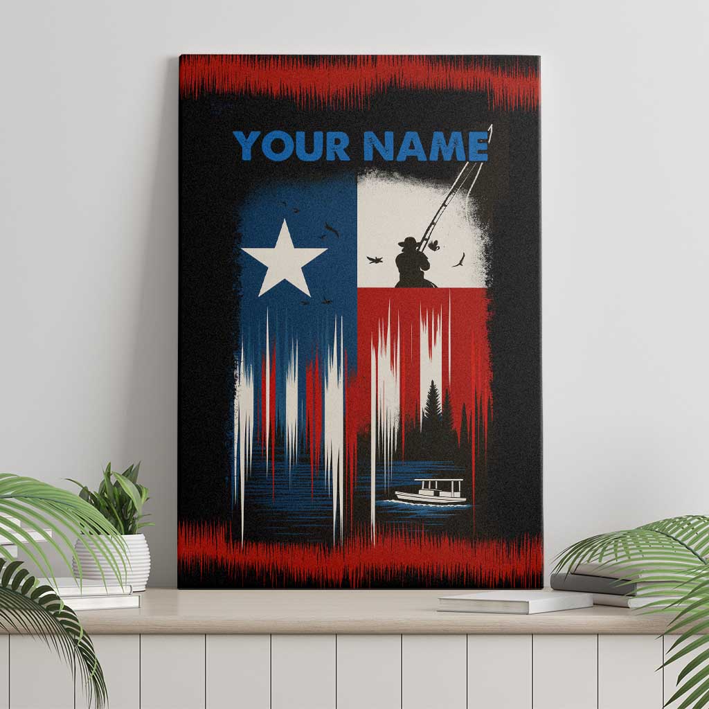 Texas Flag Fishing Canvas Wall Art with Silhouette Fisherman and Rustic Lake Scene in Red White Blue - Wonder Print Shop
