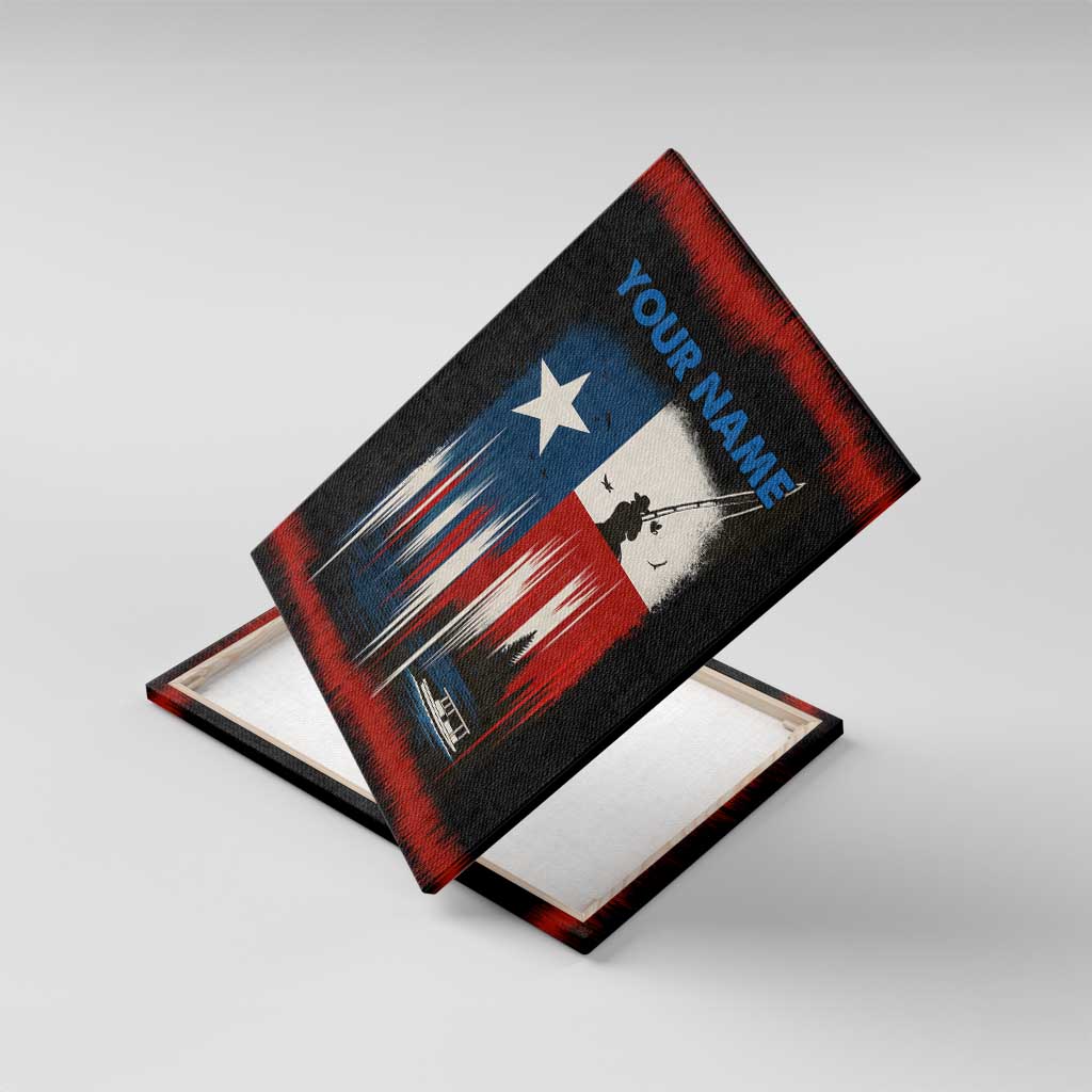 Texas Flag Fishing Canvas Wall Art with Silhouette Fisherman and Rustic Lake Scene in Red White Blue - Wonder Print Shop