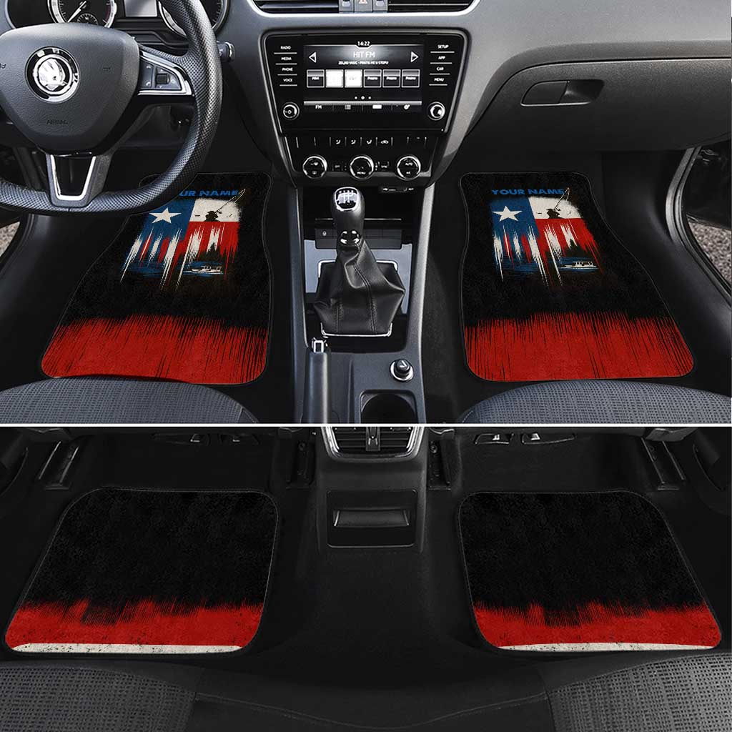 Texas Flag Fishing Car Mats with Silhouette Fisherman and Rustic Lake Scene in Red White Blue - Wonder Print Shop