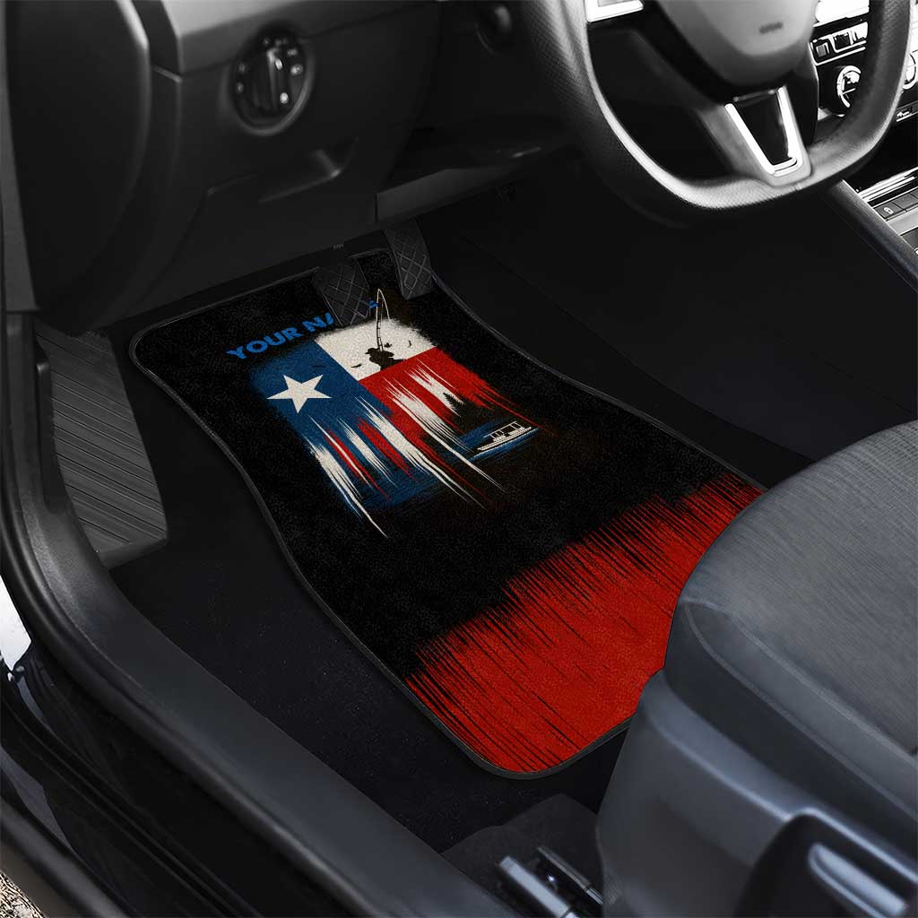 Texas Flag Fishing Car Mats with Silhouette Fisherman and Rustic Lake Scene in Red White Blue - Wonder Print Shop