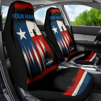 Texas Flag Fishing Car Seat Cover with Silhouette Fisherman and Rustic Lake Scene in Red White Blue - Wonder Print Shop