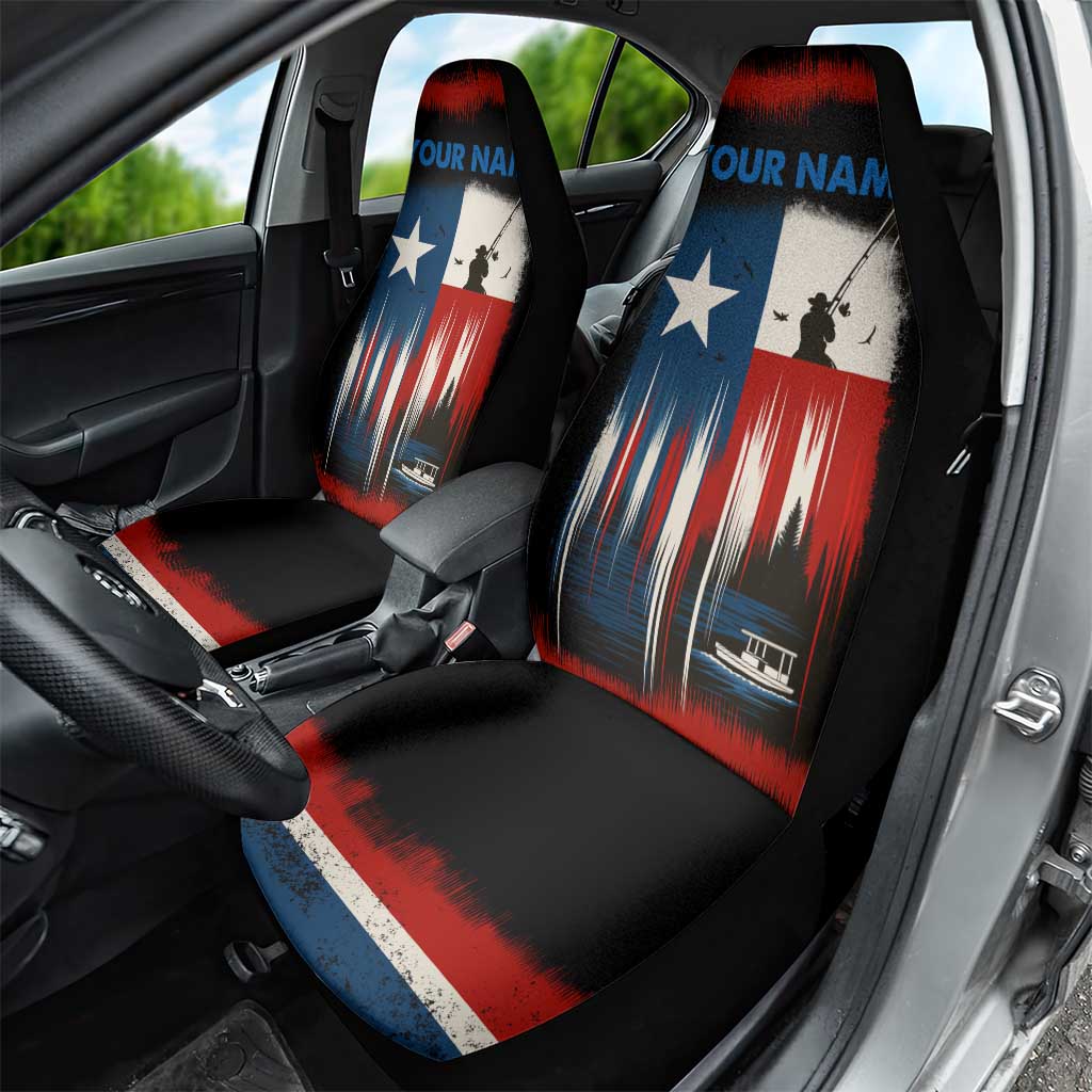 Texas Flag Fishing Car Seat Cover with Silhouette Fisherman and Rustic Lake Scene in Red White Blue - Wonder Print Shop